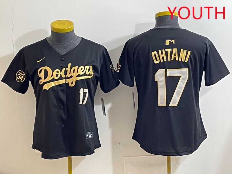 Youth Los Angeles Dodgers #17 Ohtani Black Gold Nike 2025 MLB Jersey style 4281->youth mlb jersey->Youth Jersey
